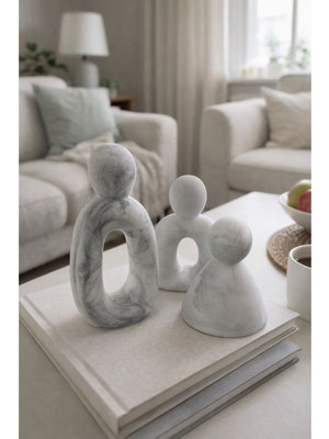 Akanart Minimal Beton Figür Seti – Mermer Desenli 3’lü