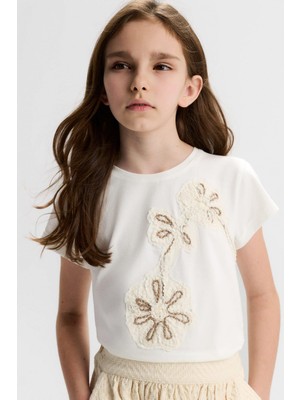 Nk Kız Çocuk Simay Tshirt 8-14 Yaş Ekru-Vizon