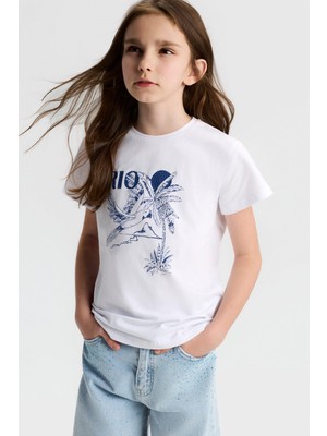 Nk Kız Çocuk Rio Tshirt 8-14 Yaş Beyaz-Lacivert