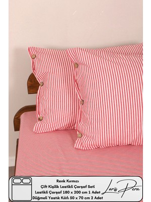 Çift Kişilik Lastikli Çarşaf Seti Pamuklu Iplik Boyalı 180X200CM Düğmeli Yastık KILIFI(50X70CM2ADET)