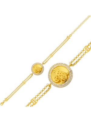 Katre46 925 Ayar Gümüş Gold Tuğralı Bileklik