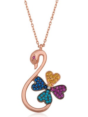 Katre46 925 Ayar Gümüş Kuğu Yonca Kadın Gümüş Kolye