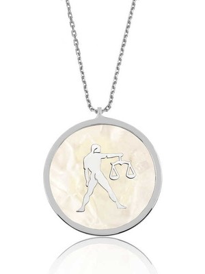 Katre46 925 Ayar Gümüş Sedef Taşlı Terazi Burcu Kadın Gümüş Kolye