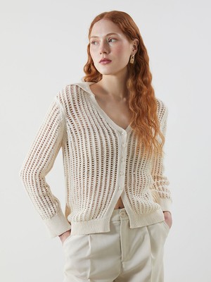 Lc Waikiki Yeni Sezon Polo Yaka Ajurlu Kadın Triko Hırka