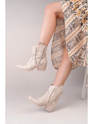 Seçkin Trend Matin Bej Cilt Topuklu Bot