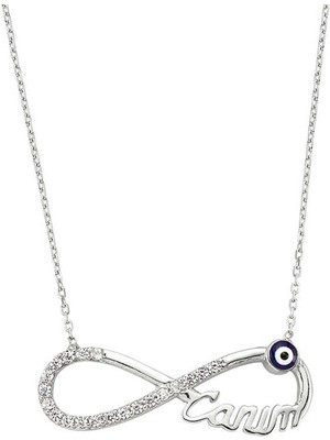 Katre46 925 Ayar Gümüş Nazarlı Sonsuzluk Canım Kadın Gümüş Kolye