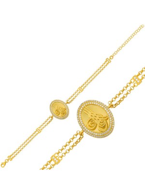 Katre46 925 Ayar Gümüş Gold Tuğralı Bileklik