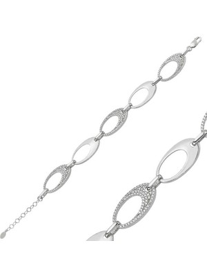 Katre46 925 Ayar Gümüş Taşlı Oval Bileklik