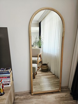 Uğurlu Ayna 180X70 Ayaklı Bambu Boy Aynası – Bohem Stil El Yapımı Dekoratif Doğal Çerçeveli Ayna