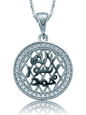 Katre46 925 Ayar Gümüş Taşlı Mühr-Ü Şerif Kadın Gümüş Kolye