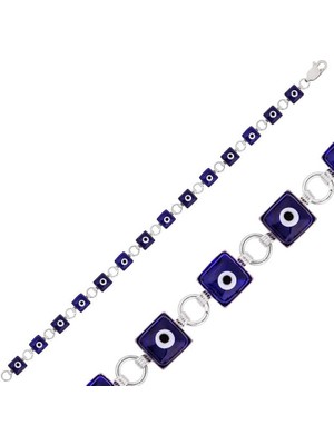 Katre46 925 Ayar Gümüş Kare Nazar Bileklik