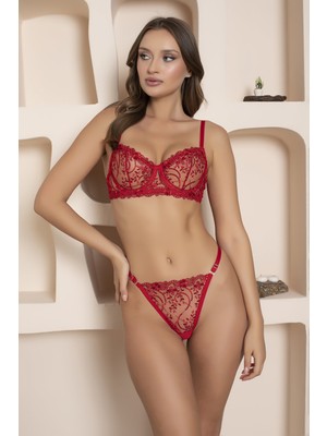 Nivolia Douce Dantelli Tül Işlemeli Kırmızı Sütyen Takımı