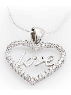 Katre46 925 Ayar Gümüş Taşlı Love Kadın Gümüş Kolye