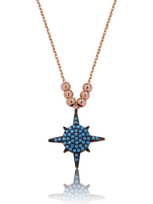 Katre46 925 Ayar Gümüş Mavi Yıldız Kadın Gümüş Kolye