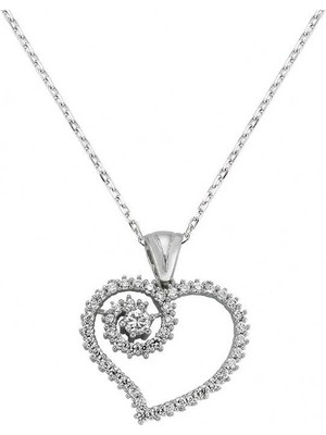 Katre46 925 Ayar Gümüş Kalpli Kadın Gümüş Kolye