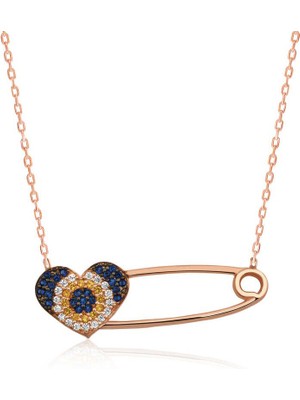 Katre46 925 Ayar Gümüş Kalpli Çengel Iğne Kadın Gümüş Kolye