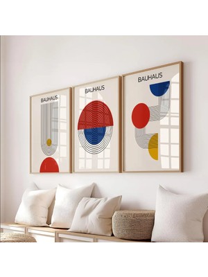 Pam Studio Bauhaus Retro Geometrik Çizgi Sanatı 3’lü Tablo Seti – Modern Minimalist Posterler