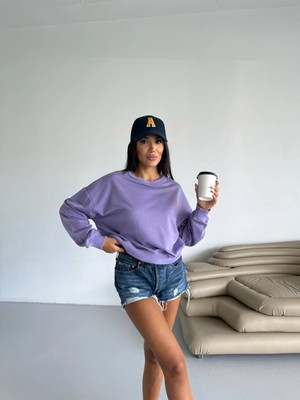 Hazelin Kadın Lila Bisiklet Yaka 2 Iplik Sweatshirt HZL25W-FRY123391