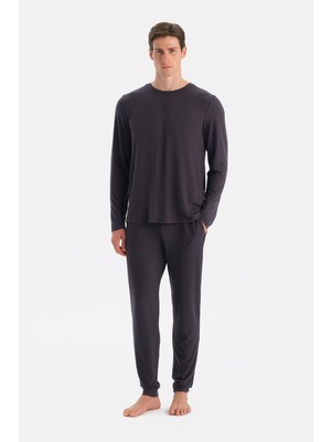 Dagi Antrasıt Dikiş Detaylı Uzun Kollu Termal Tişört Pantolon Pijama Takımı