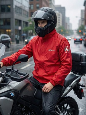 Motokit Kırmızı Suya Dayanıklı Alt Üst Motosiklet Yağmurluk Seti – Taşıma Kılıflı, Oxford Kumaş Membranlı