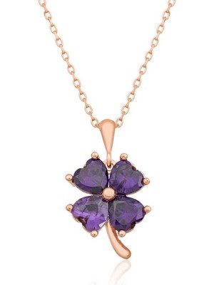 Katre46 925 Ayar Gümüş Mor Yonca Kadın Gümüş Kolye