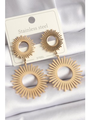 Marsilyan 316L Çelik Gold Renk Güneş Model Kadın Küpe