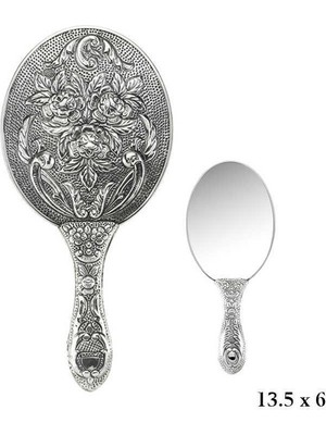 Katre46 925 Ayar Gümüş Gül Motifli El Aynası