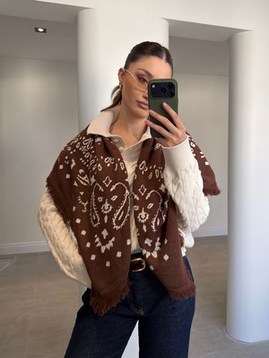 Magarde Premium Desenli Şal- Kahverengi