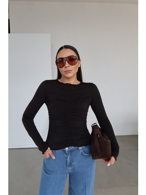 Özge Özgenç Önü Büzgülü Uzun Kollu Bluz