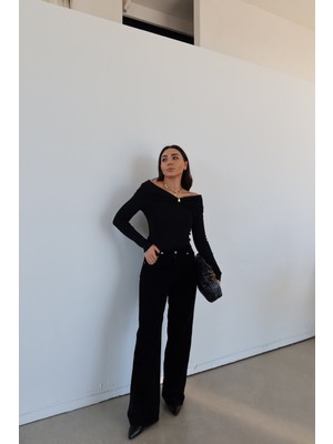 Özge Özgenç Flok Kaplama Wideleg Pantolon