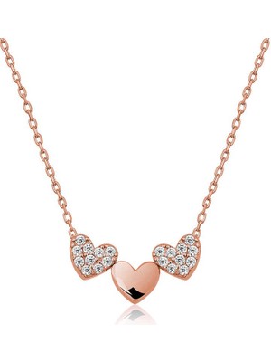 Katre46 925 Ayar Gümüş Üç Kalp Kadın Gümüş Kolye