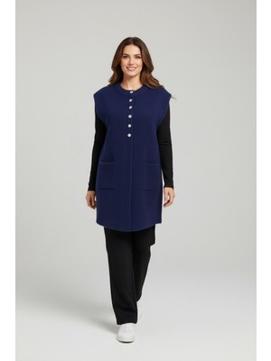 Ece Giyim Kadın Cepli Önden Yarım Düğmeli Angora Yelek