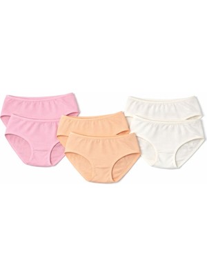 İncili 6'lı Set Kız Çocuk Raporlu Ribana Külot (2 Ekru - 2 Pembe - 2 Şeftali Rengi)