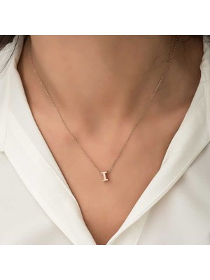Katre46 925 Ayar Gümüş Rose 3 Boyutlu I Harf Kadın Gümüş Kolye