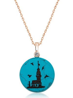 Katre46 ​925 Ayar Gümüş Kız Kulesi Manzaralı Kadın Gümüş Kolye