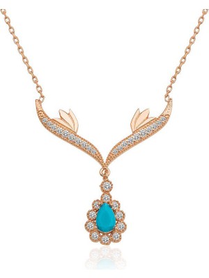 Katre46 925 Ayar Gümüş Turkuaz Taşlı Madalyon Kadın Gümüş Kolye