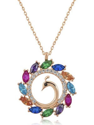 Katre46 925 Ayar Gümüş Rose Tavus Kuşu Kolye