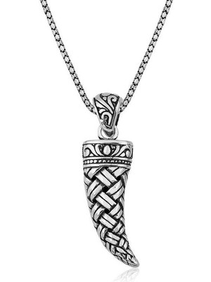 Katre46 925 Ayar Gümüş Fil Dişi Erkek Gümüş Kolye