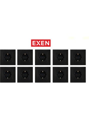Exen Metalik Siyah Topraklı Priz(10 Adet)
