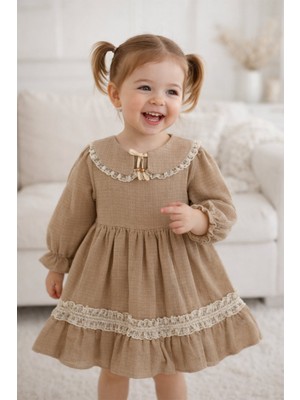 Baby Hola Dantel Işlemeli Bebe Yaka Vintage Müslin Kız Bebek Elbise 2017