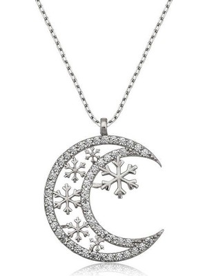 Katre46 ​925 Ayar Gümüş Ay Kar Tanesi Kadın Gümüş Kolye