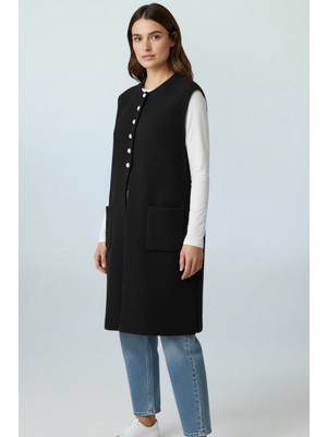 Ece Giyim Kadın Cepli Önden Yarım Düğmeli Angora Yelek
