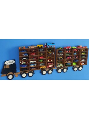 Evsay Çift Vagonlu Çocuk Odası Oyuncak Araba Rafı 44 Araç Kapasiteli Kamyon Tır 100X32X5