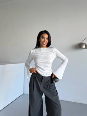 Hazelin Kadın Beyaz Drape Detaylı Ispanyol Kol Sany Bluz HZL25W-FRY123431