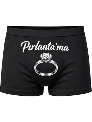 Onudabunuda Baskılı Erkek Boxer Sevgiler Günü Pırlanta Desenli Komik Eğlenceli Pamuklu Likralı Rahat Kesim Kırmızı Siyah