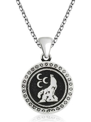 Katre46 925 Ayar Gümüş Üç Hilal Kurt Gümüş Kolye