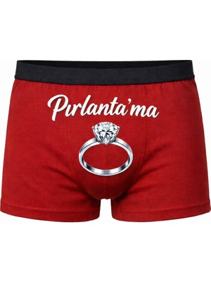 Onudabunuda Baskılı Erkek Boxer Sevgiler Günü Pırlanta Desenli Komik Eğlenceli Pamuklu Likralı Rahat Kesim Kırmızı Siyah