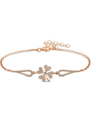 Katre46 925 Ayar Gümüş Rose Yonca Bileklik