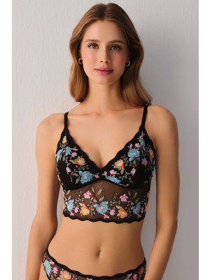Suwen Ethereal Renkli Çiçekli Dantelli Desteksiz Balensiz Bralet