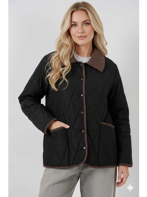 Hazelin Kadın Siyah Çıt Çıt Kapamalı Kadife Detaylı Kapitone Mont HZL25W-BD152261